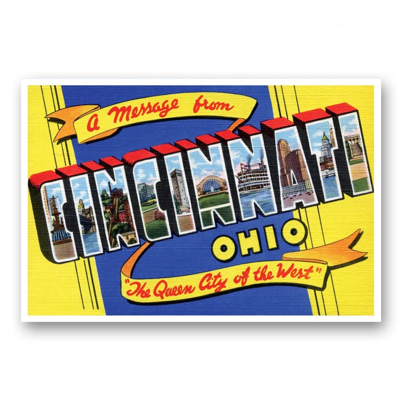 Postcard Fair GREETINGS FROM CINCINNATI, OH vintage reprint postcard set of 20 identical postcards. Large Letter CIncinnati, Ohio city name post card pack (ca. 1930's-1940's). Made in USA. - Image 1
